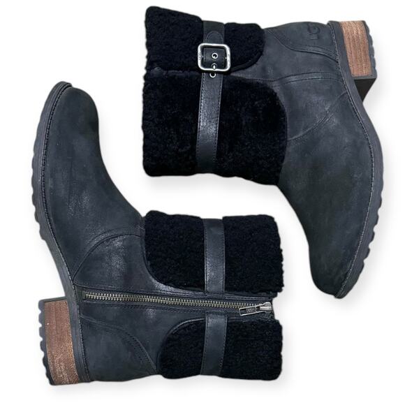 UGG Black Blayre II Wool Lined Waterproof Leather Zip Up Boots Women's Size 10 - Picture 6 of 11